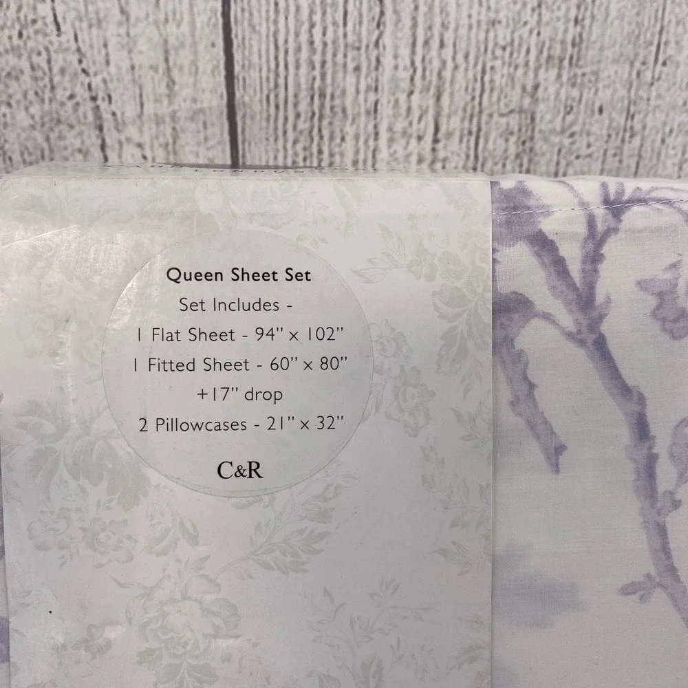 Cabbages & Roses Sheet Set Queen Alderney Lilac Floral 100% Cotton Percale